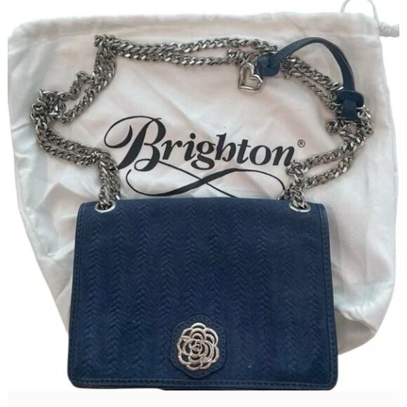 Brighton Mini Flap Crossbody Bag Deep Blue Silver Chain Medallion Compact OS - Picture 2 of 8